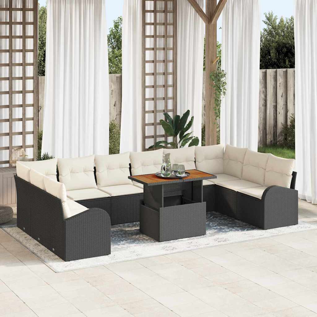 Garten-Sofa-Set 11 pcs Schwarz und Creme 100 x 55 x 73 cm