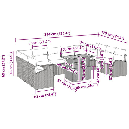Garten-Sofa-Set 11 pcs Schwarz und Creme 100 x 55 x 73 cm