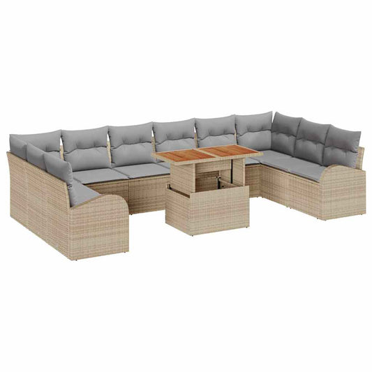 Garten-Sofa-Set 11 pcs Beige und Hellgrau 100 x 55 x 73 cm