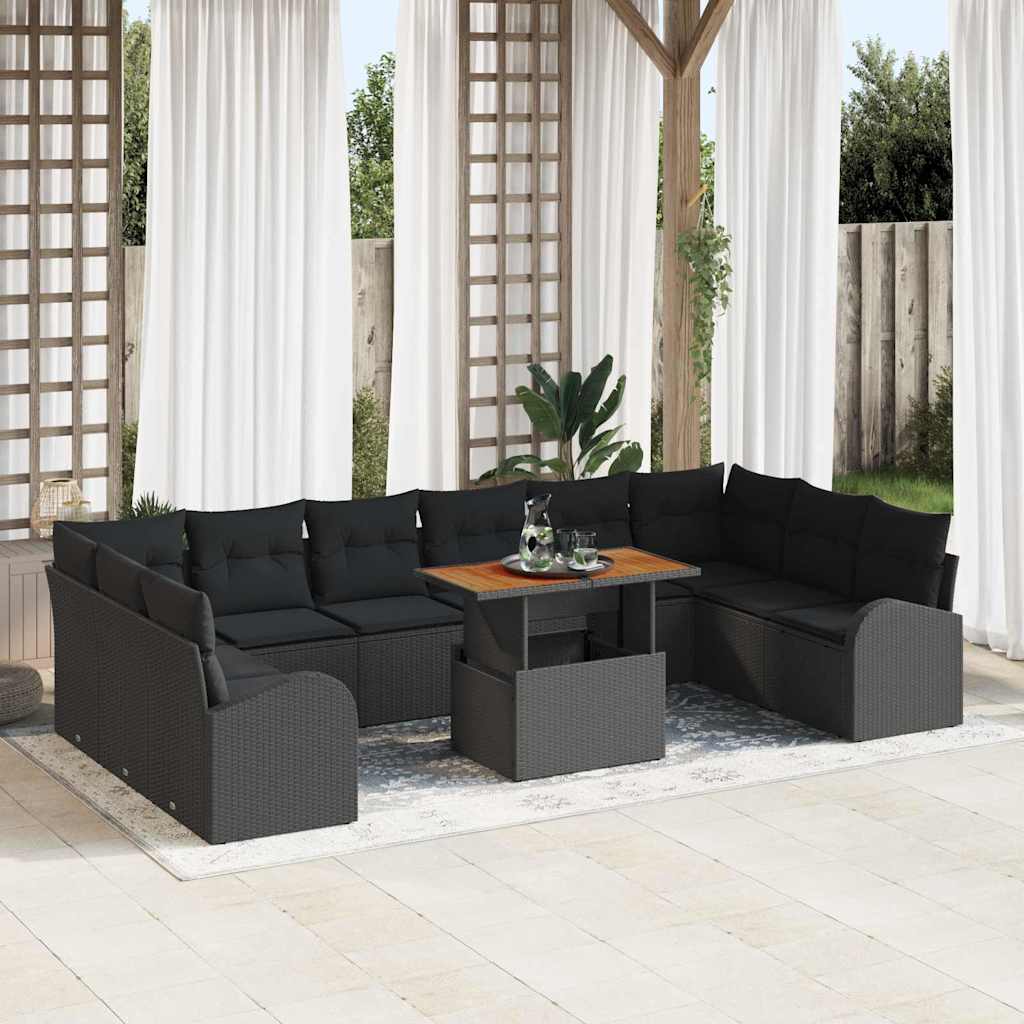 Garten-Sofa-Set mit Kissen 11 pcs Schwarz 100 x 55 x 73 cm