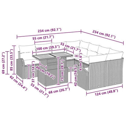 Garten-Sofa-Set mit Kissen 11 pcs Schwarz 100 x 55 x 73 cm