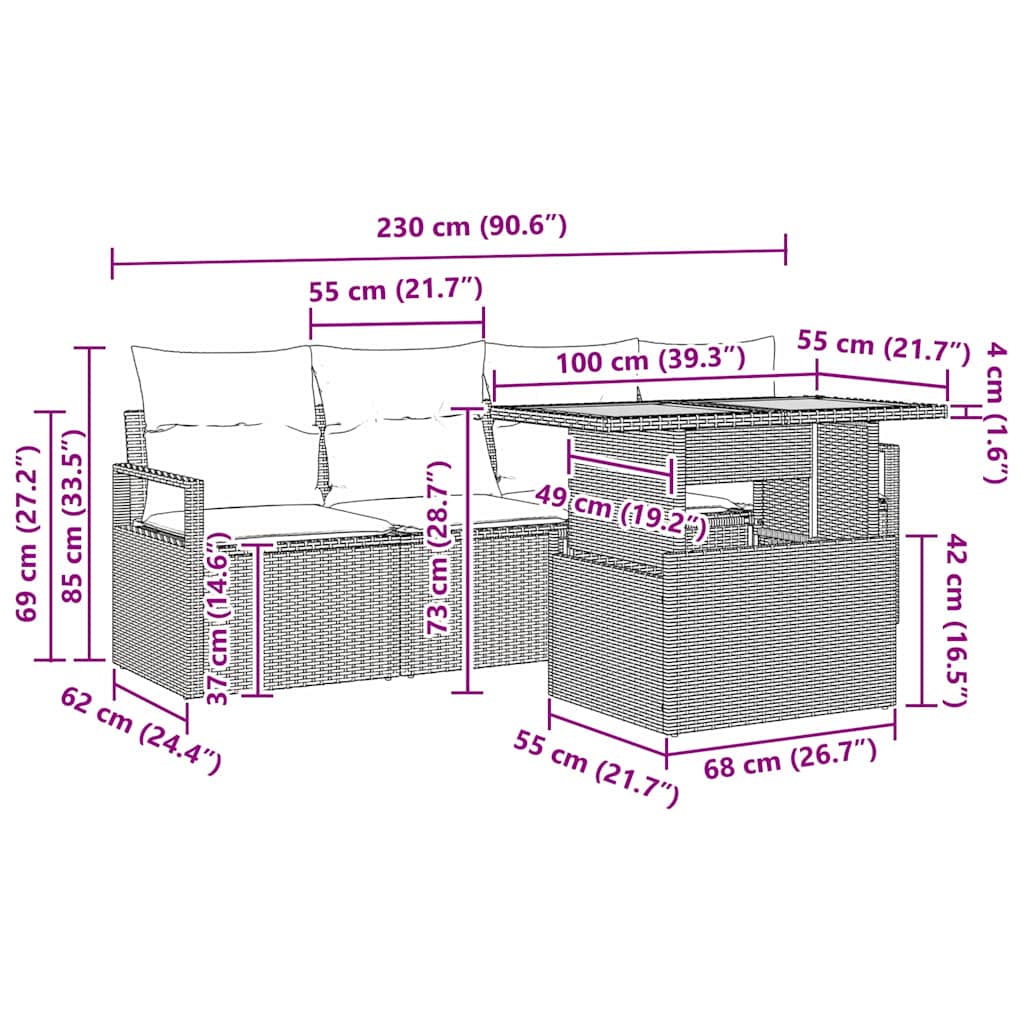 Garten-Sofa-Set 5 pcs Beige und Hellgrau 100 x 55 x 73 cm