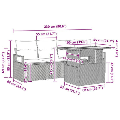 Garten-Sofa-Set 5 pcs Beige und Hellgrau 100 x 55 x 73 cm
