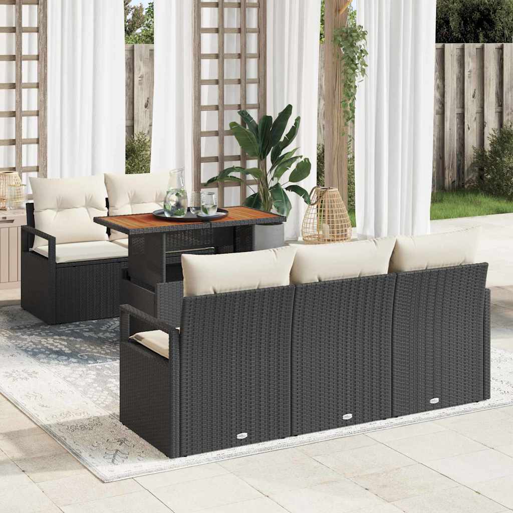 Garten-Sofa-Set 6 pcs Schwarz und Creme 100 x 55 x 73 cm
