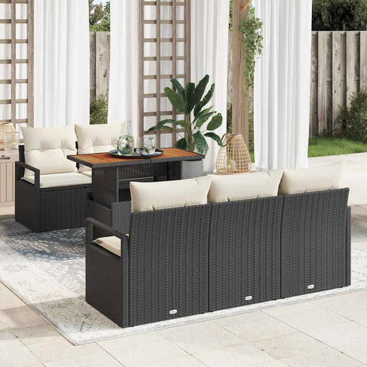 Garten-Sofa-Set 6 pcs Schwarz und Creme 100 x 55 x 73 cm