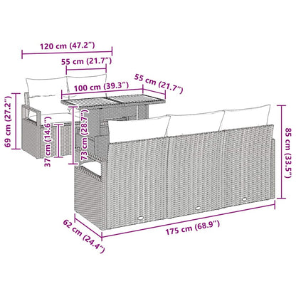 Garten-Sofa-Set 6 pcs Schwarz und Creme 100 x 55 x 73 cm