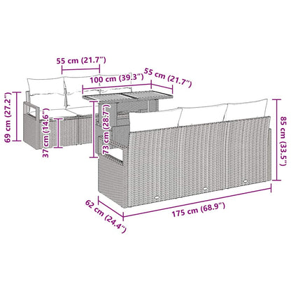 Garten-Sofa-Set mit Kissen 7 pcs Grau 100 x 55 x 73 cm