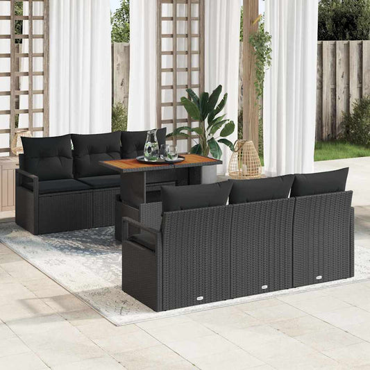 Garten-Sofa-Set mit Kissen 7 pcs Schwarz 100 x 55 x 73 cm
