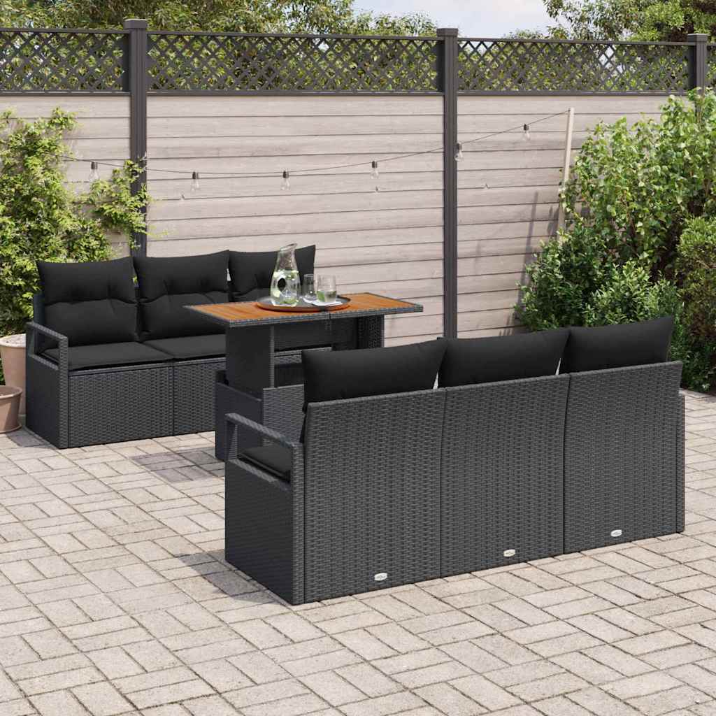Garten-Sofa-Set mit Kissen 7 pcs Schwarz 100 x 55 x 73 cm