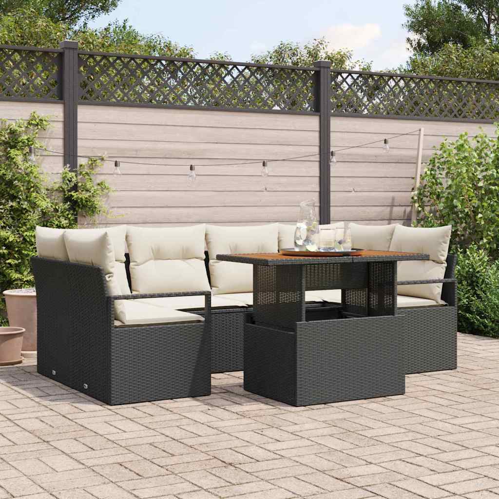 Garten-Sofa-Set 7 pcs Schwarz und Creme 100 x 55 x 73 cm