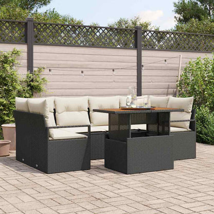 Garten-Sofa-Set 7 pcs Schwarz und Creme 100 x 55 x 73 cm