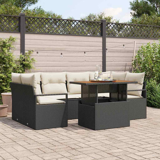 Garten-Sofa-Set 7 pcs Schwarz und Creme 100 x 55 x 73 cm