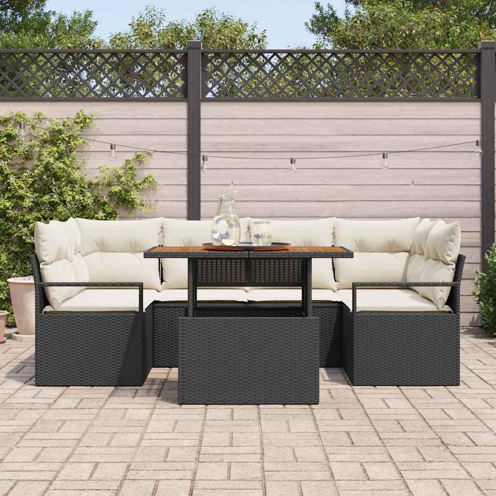 Garten-Sofa-Set 7 pcs Schwarz und Creme 100 x 55 x 73 cm