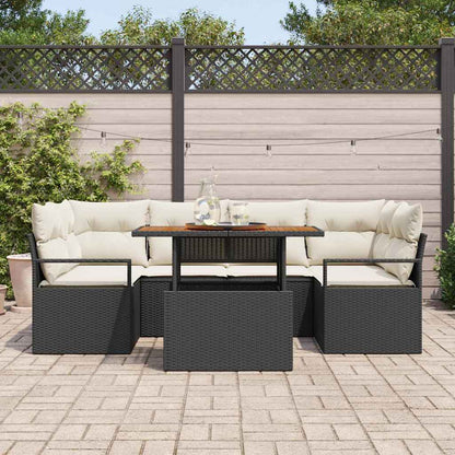Garten-Sofa-Set 7 pcs Schwarz und Creme 100 x 55 x 73 cm