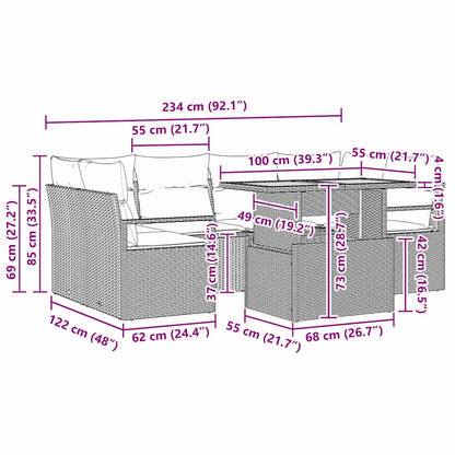 Garten-Sofa-Set 7 pcs Schwarz und Creme 100 x 55 x 73 cm
