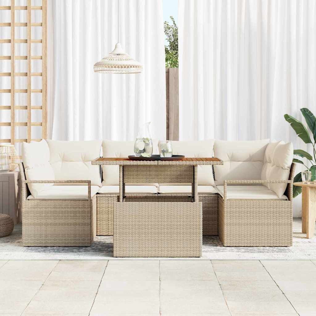 Garten-Sofa-Set 7 pcs Beige und Creme 100 x 55 x 73 cm