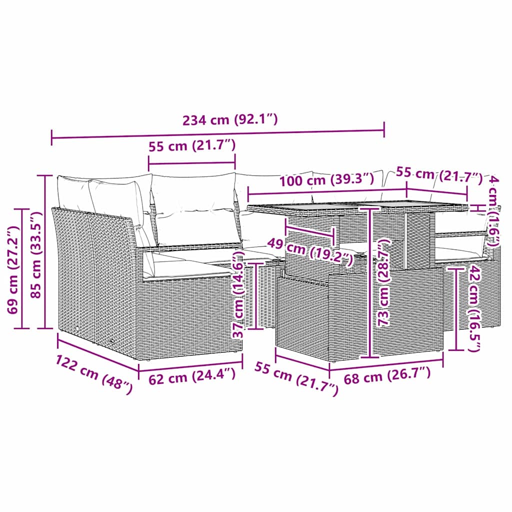 Garten-Sofa-Set 7 pcs Beige und Creme 100 x 55 x 73 cm