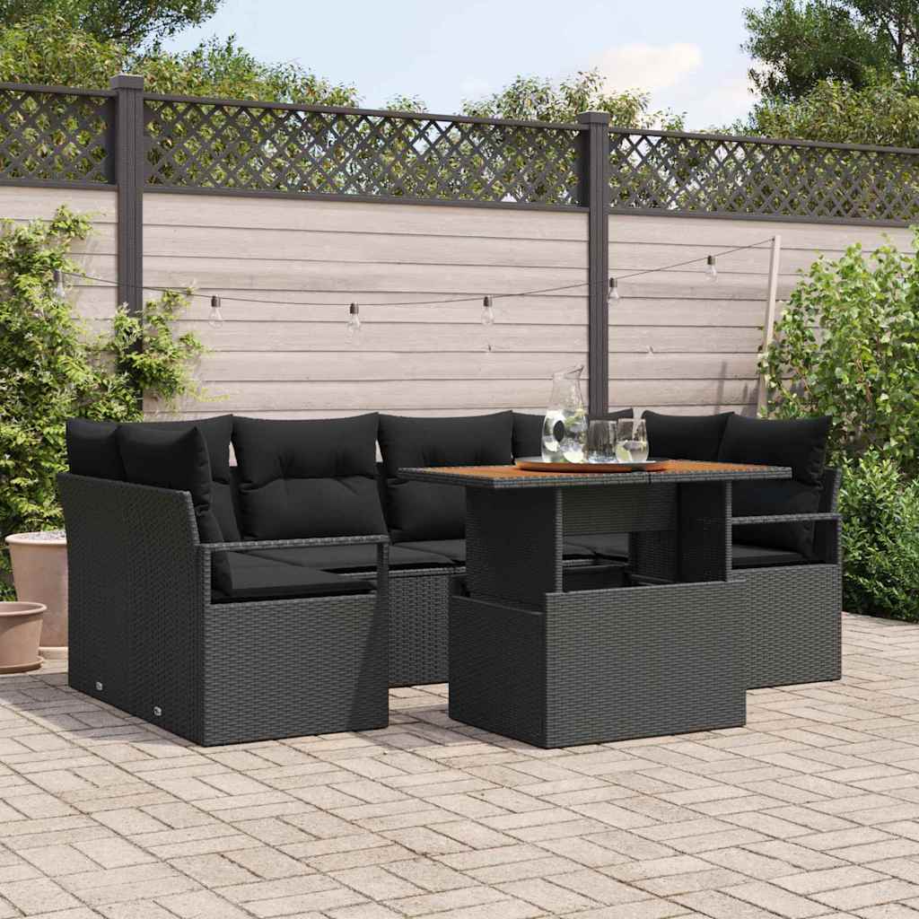 Garten-Sofa-Set mit Kissen 7 pcs Schwarz 100 x 55 x 73 cm