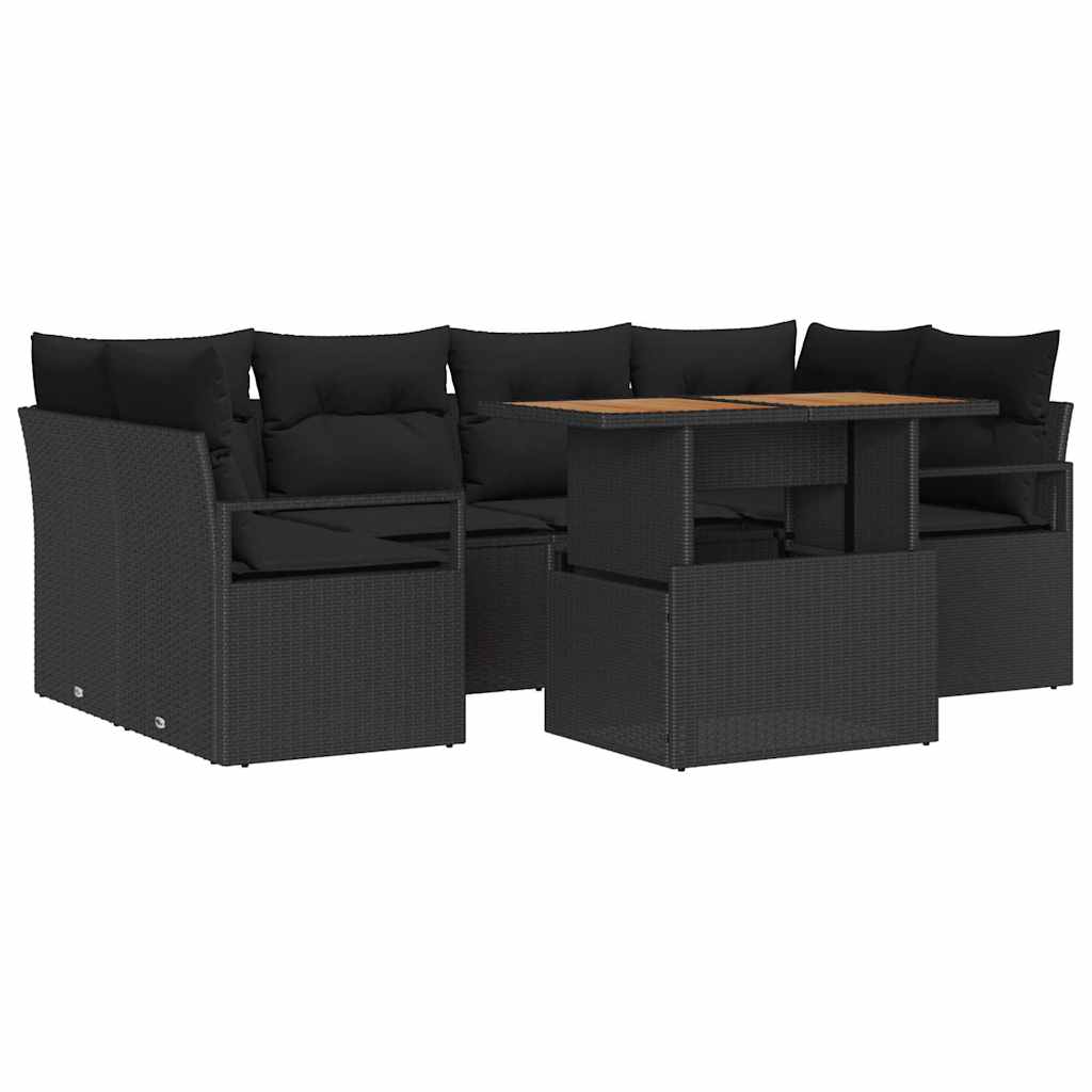 Garten-Sofa-Set mit Kissen 7 pcs Schwarz 100 x 55 x 73 cm