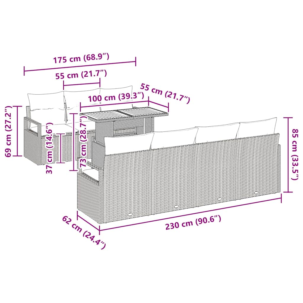 Garten-Sofa-Set 8 pcs Schwarz, Braun 100 x 55 x 73 cm