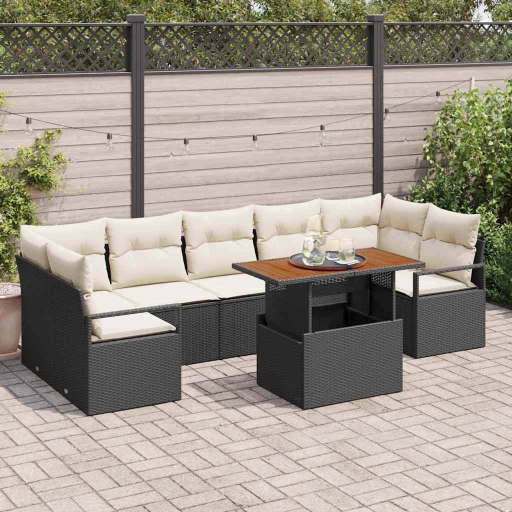 Garten-Sofa-Set 8 pcs Schwarz und Creme 100 x 55 x 73 cm