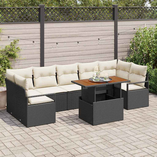 Garten-Sofa-Set 8 pcs Schwarz und Creme 100 x 55 x 73 cm