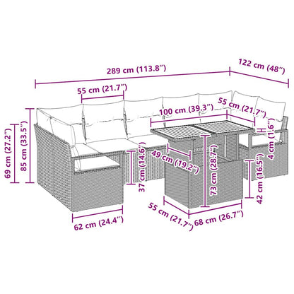 Garten-Sofa-Set 8 pcs Schwarz, Braun 100 x 55 x 73 cm