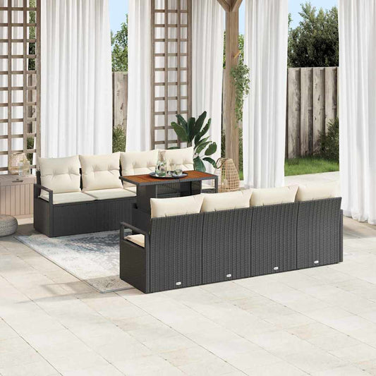 Garten-Sofa-Set 9 pcs Schwarz, Creme 100 x 55 x 73 cm