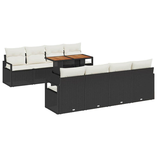 Garten-Sofa-Set 9 pcs Schwarz, Creme 100 x 55 x 73 cm