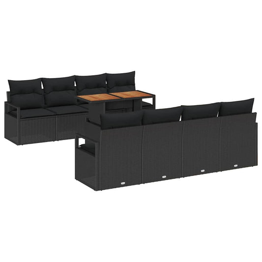 Garten-Sofa-Set 9 pcs Schwarz, Braun 100 x 55 x 73 cm