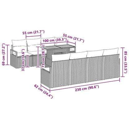 Garten-Sofa-Set 9 pcs Schwarz, Braun 100 x 55 x 73 cm