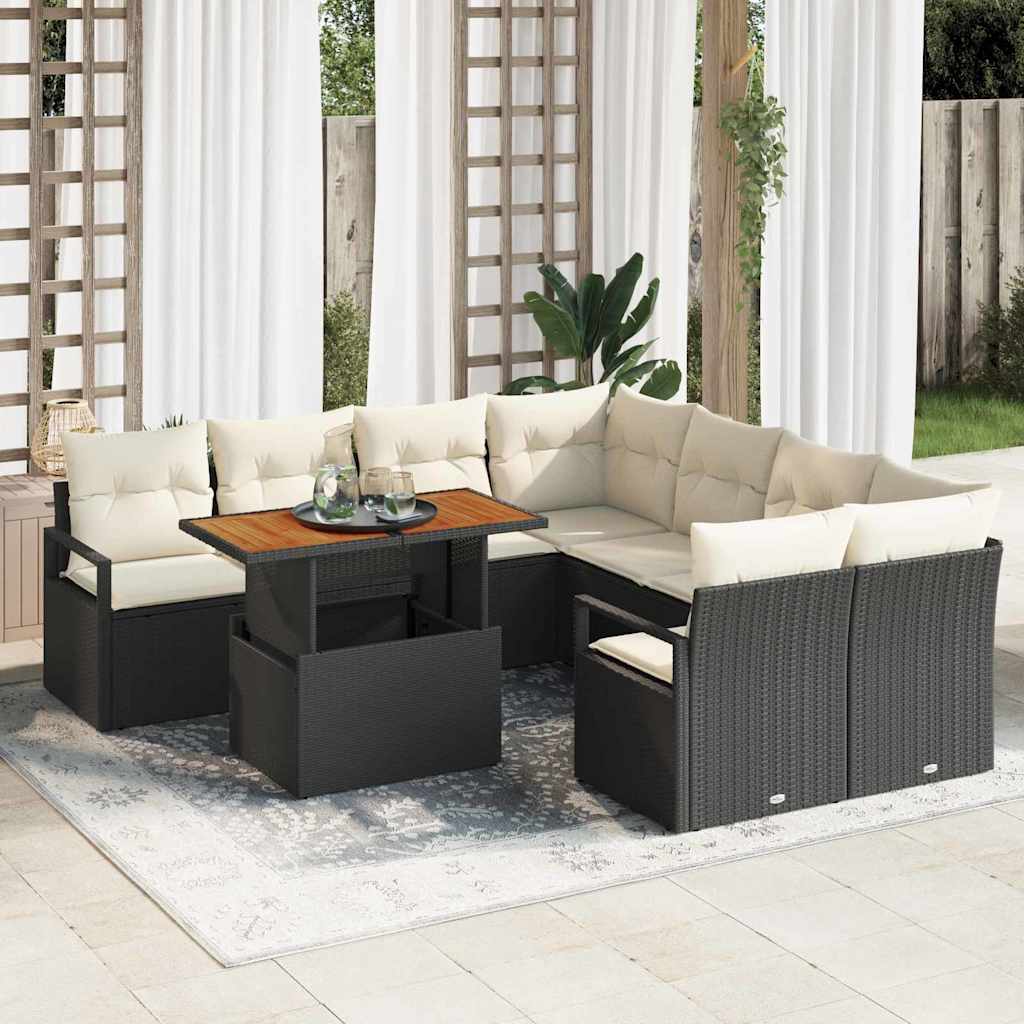 Garten Essgruppe 9 pcs Schwarz und Creme 100 x 55 x 73 cm