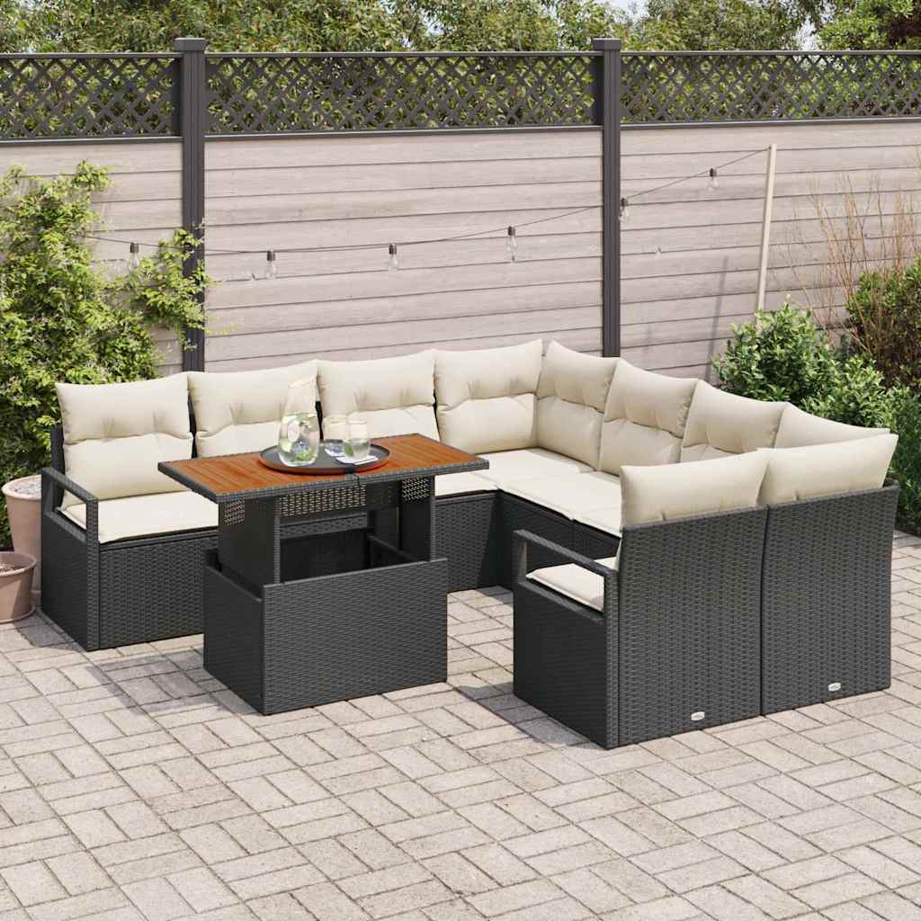 Garten Essgruppe 9 pcs Schwarz und Creme 100 x 55 x 73 cm