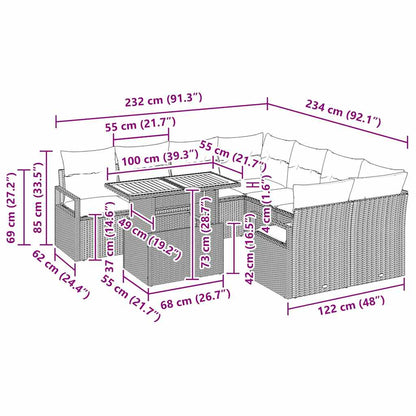 Garten Essgruppe 9 pcs Schwarz und Creme 100 x 55 x 73 cm