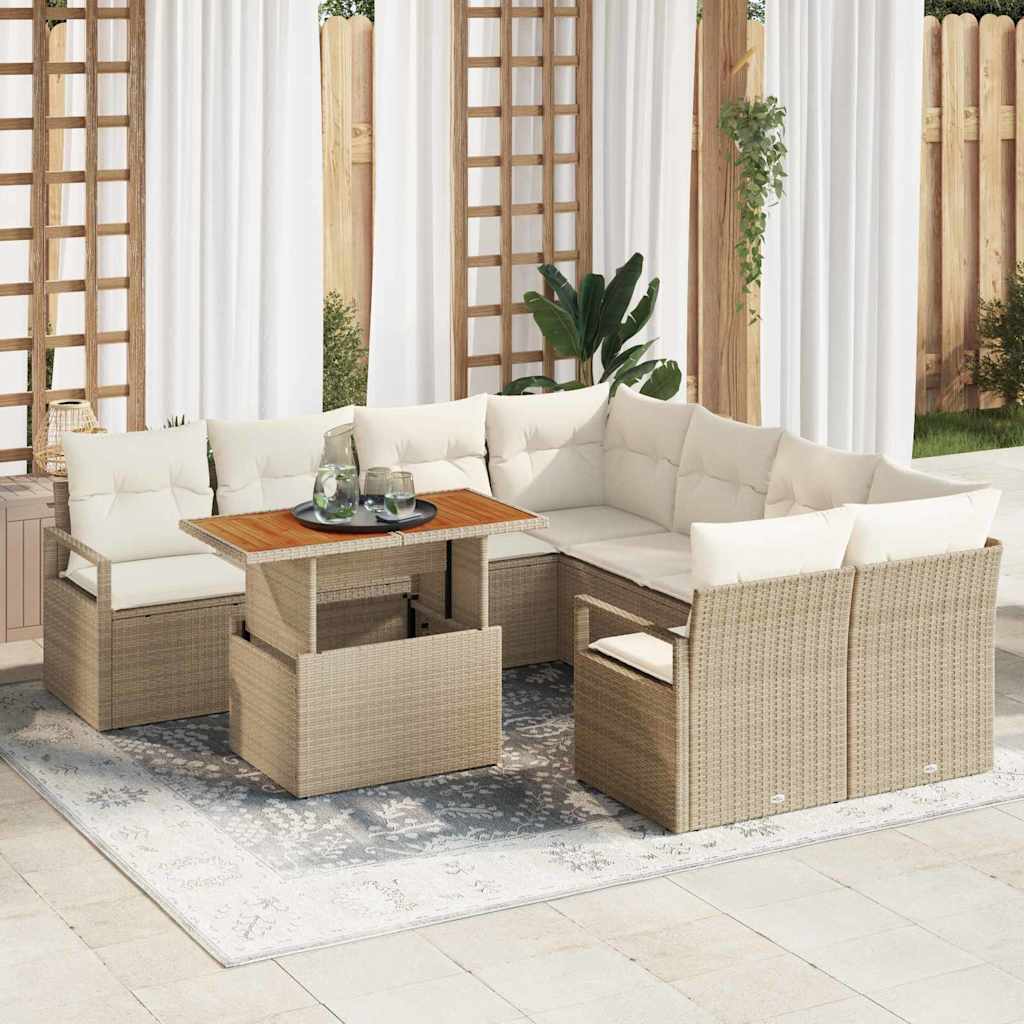 Garten Essgruppe mit Kissen 9 pcs Beige, Creme 100 x 55 x 73 cm