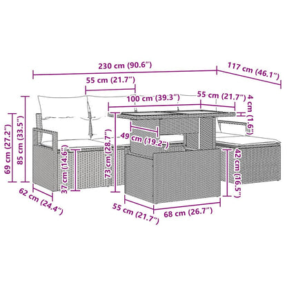 Garten Essgruppe mit Kissen 6 pcs Grau, Braun