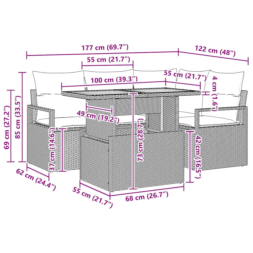 Garten Essgruppe 5 pcs Schwarz und Creme 100 x 55 x 73 cm
