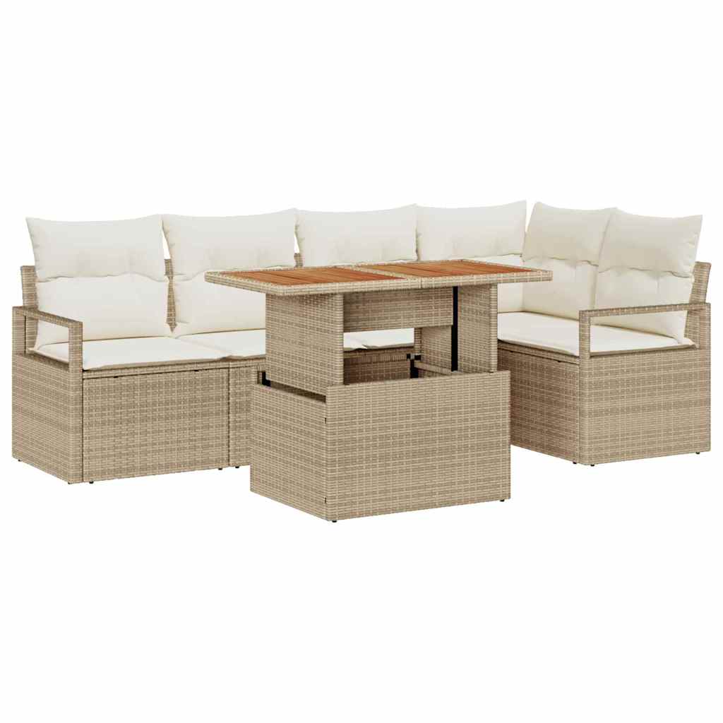 Garten Essgruppe mit Kissen 6 pcs Beige, Creme 100 x 55 x 73 cm