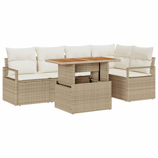 Garten Essgruppe mit Kissen 6 pcs Beige, Creme 100 x 55 x 73 cm