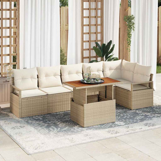 Garten Essgruppe mit Kissen 7 pcs Beige, Creme 100 x 55 x 73 cm