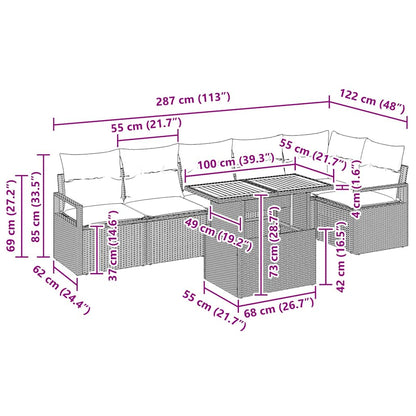 Garten Essgruppe mit Kissen 7 pcs Beige, Creme 100 x 55 x 73 cm