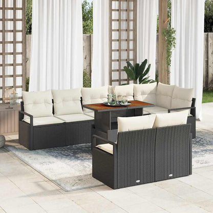 Garten-Sofa-Set 9 pcs Schwarz und Creme 100 x 55 x 73 cm