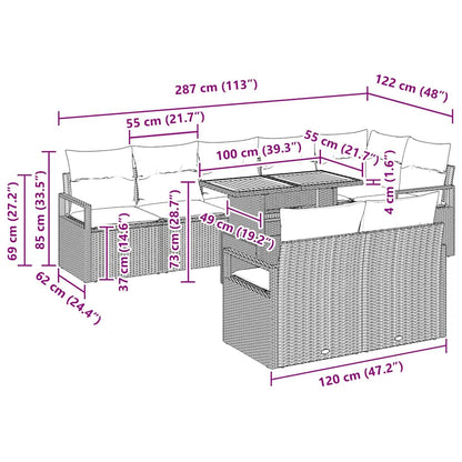 Garten-Sofa-Set 9 pcs Schwarz und Creme 100 x 55 x 73 cm