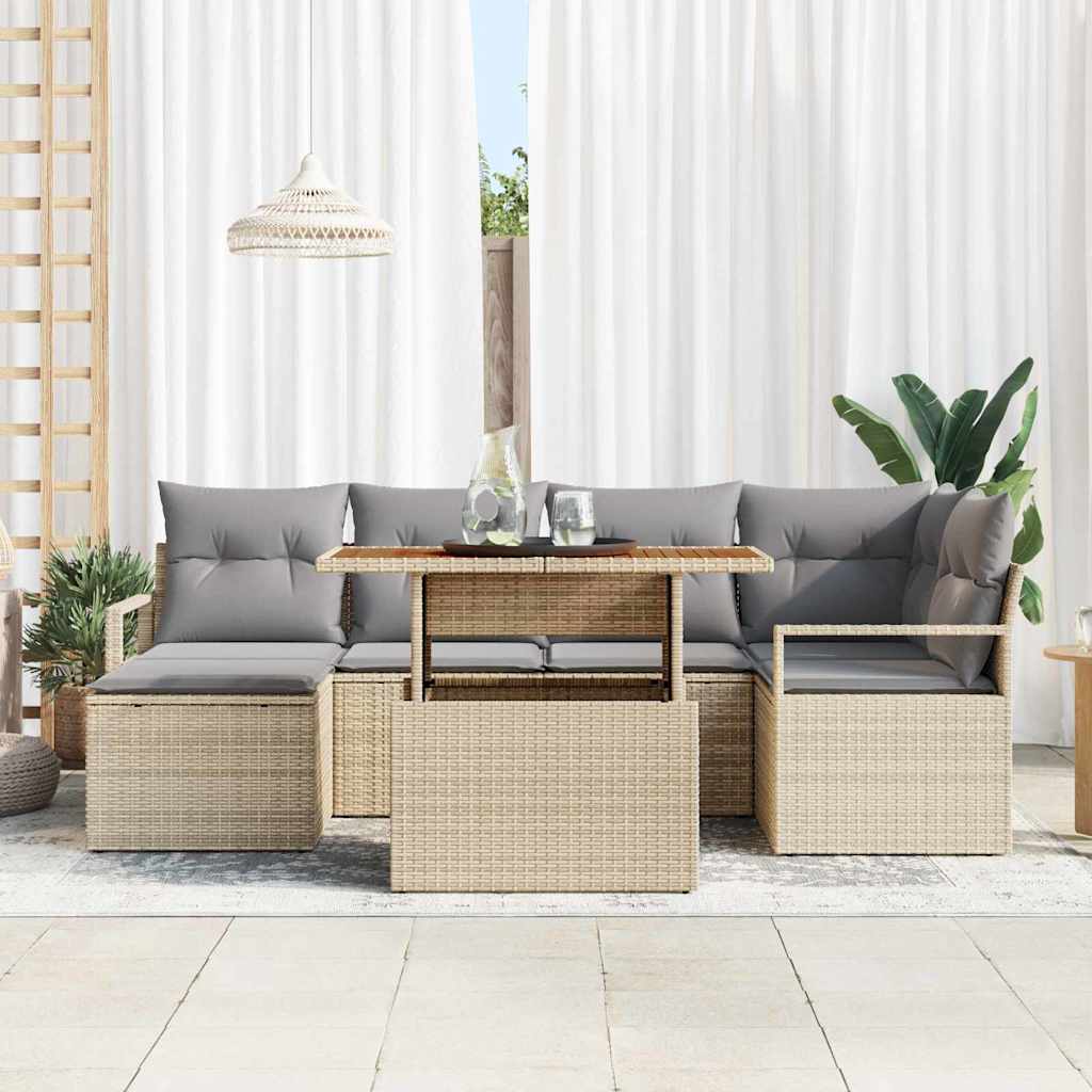 Garten Essgruppe mit Kissen 7 pcs Beige, Grau