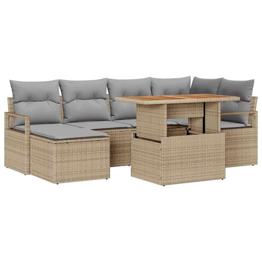 Garten Essgruppe mit Kissen 7 pcs Beige, Grau