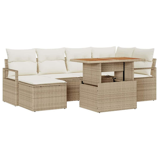 Garten Essgruppe mit Kissen 7 pcs Beige, Creme