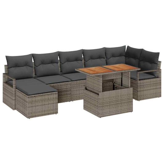 Garten Essgruppe mit Kissen 8 pcs Grau, Braun