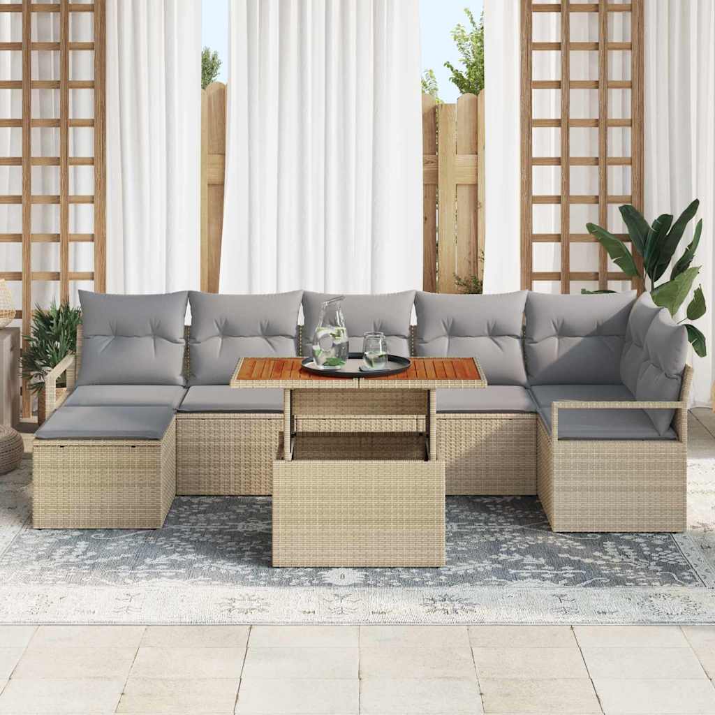 Garten Essgruppe mit Kissen 8 pcs Beige, Grau