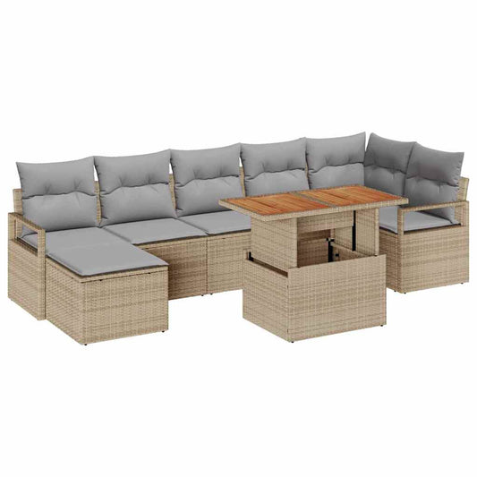 Garten Essgruppe mit Kissen 8 pcs Beige, Grau