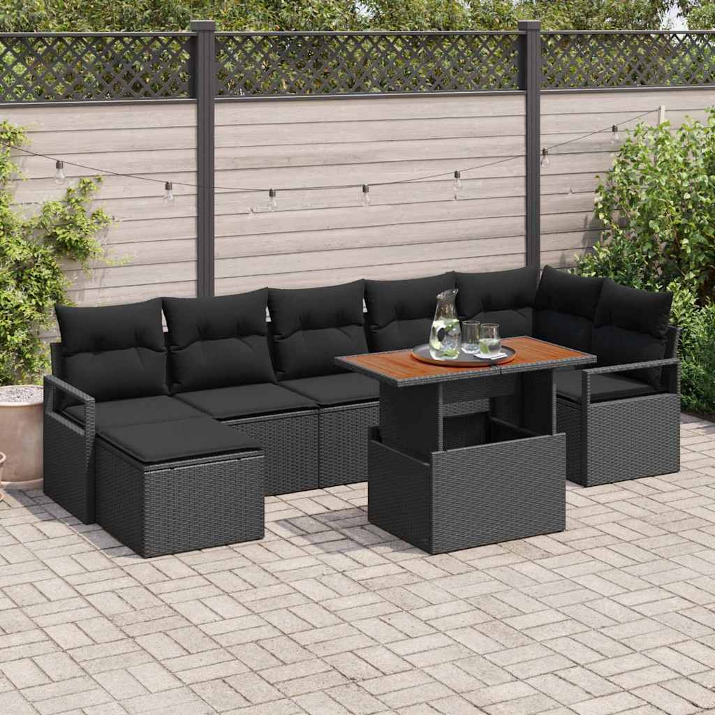 Garten Essgruppe mit Kissen 8 pcs Schwarz, Braun
